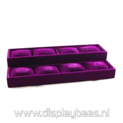 Displaydoos voor armbanden/horloges, velours, amethyst, 2 verdiepingen 8 kussentjes