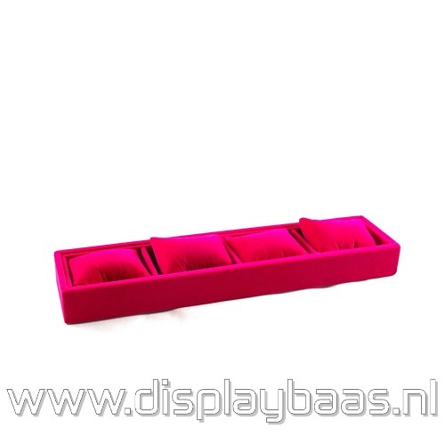 Displaydoos voor armbanden/horloges, velours, fuchsia, 4 kussentjes - Klik op de afbeelding om het venster te sluiten