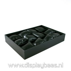 Displaydoos voor armbanden/horloges, pu leer, zwart, 12 kussentjes