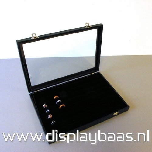 Ringendoos zwart klep velours 35x24x4,5 cm (1 st.) - Klik op de afbeelding om het venster te sluiten