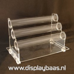 Armband display, plexi, transparant, liggend, 3 rollen