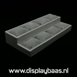 Displaydoos voor armbanden/horloges, velours, grijs, 2 verdiepingen 8 kussentjes