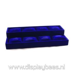 Displaydoos voor armbanden/horloges, velours, donkerblauw, 2 verdiepingen 8 kussentjes