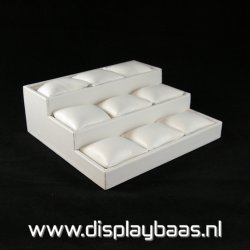 Displaydoos voor armbanden/horloges, pu leer, wit, 3 verdiepingen 9 kussentjes