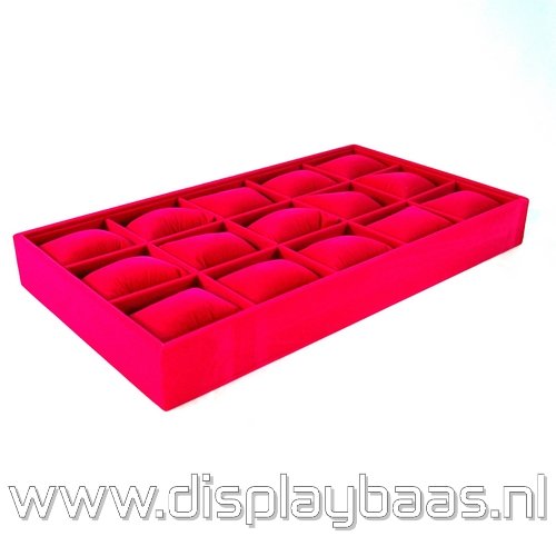 Displaydoos voor armbanden/horloges, velours, fuchsia, 15 kussentjes - Klik op de afbeelding om het venster te sluiten