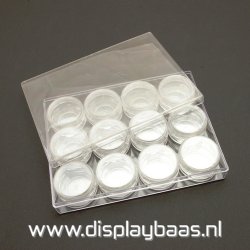 Doosje met 12 afsluitbare kokers, transparant, laag (1 set)