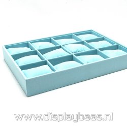 Displaydoos voor armbanden/horloges, velours, lichtblauw, 12 kussentjes