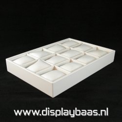 Displaydoos voor armbanden/horloges, pu leer, wit, 12 kussentjes