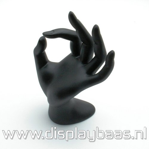 Ringdisplay, hand, zwart, plexiglas/velours (1 st.) - Klik op de afbeelding om het venster te sluiten