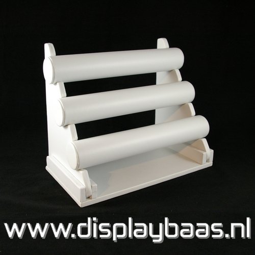 Armband display, liggend, PU leer, wit, 3 rollen - Klik op de afbeelding om het venster te sluiten