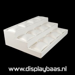 Displaydoos voor armbanden/horloges, pu leer, wit, 3 verdiepingen 12 kussentjes