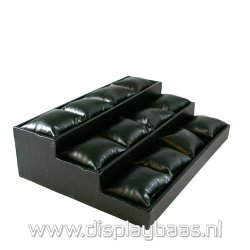 Displaydoos voor armbanden/horloges, pu leer, zwart, 3 verdiepingen 12 kussentjes