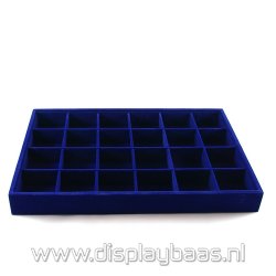 Vakjesdisplay, 24 vakjes, velours, donkerblauw