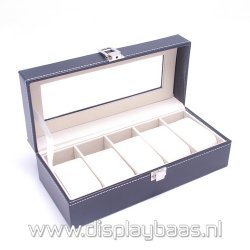 Displaydoos met klep voor armbanden/horloges, pu leer, zwart, lichtgrijze binnenkant