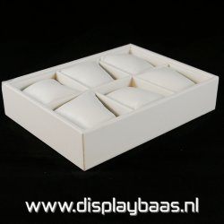 Displaydoos voor armbanden/horloges, pu leer, wit, 6 kussentjes